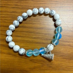 Stretchy Black White Blue Stone Cheerleader Bracelet Megaphone
